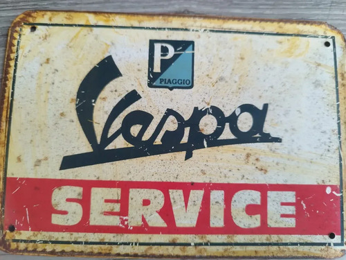 Cartel Vespa Service Piaggio Chapa Vintage Blanco, foto 2