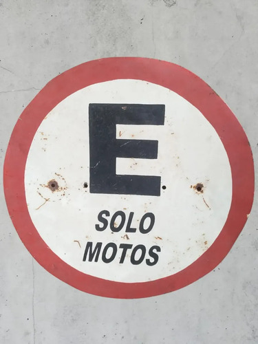Cartel Vial Antiguo Solo Motos Chapa Esmaltada Blanco