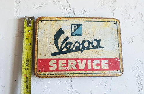 Cartel Vespa Service Piaggio Chapa Vintage Blanco, foto 6