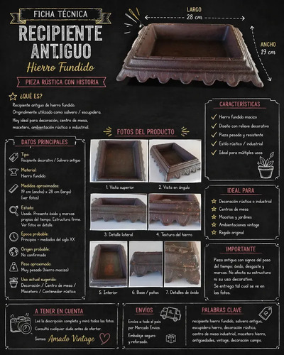 Recipiente Antiguo Hierro Fundido Decoración Rústica, foto 2