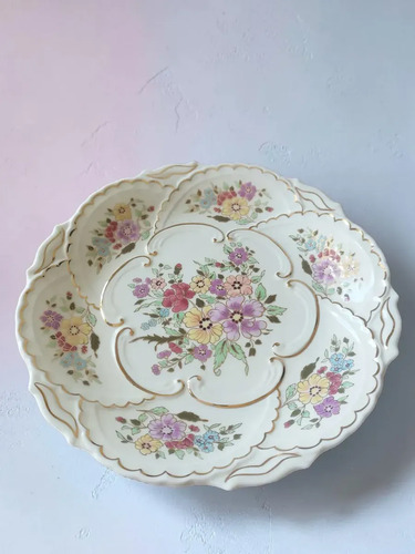 Plato Decorativo Zsolnay Hungría 30,5 Cm Pared Blanco Floreado