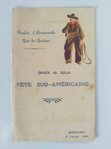 Menu Gala Sud Americano Paris 1924 Olimpiada Antiguo Uy Raro