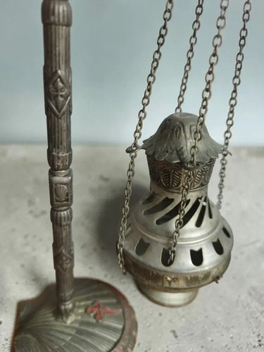 Antiguo Botafumeiro Santiago Protección Hogar Metal C. 1950, foto 2