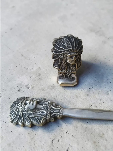 Set Escritorio Plata 900 Abrecartas Pisapapeles Jefe Indio, foto 5