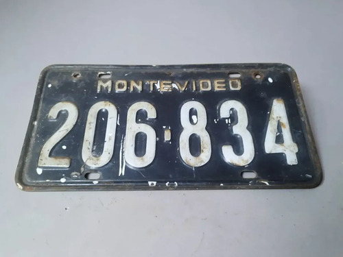 Chapa Matrícula Antigua Montevideo 206834 Metal Negro Vintag